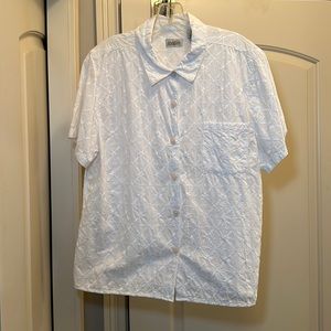 White button down shirt with floral like detailing